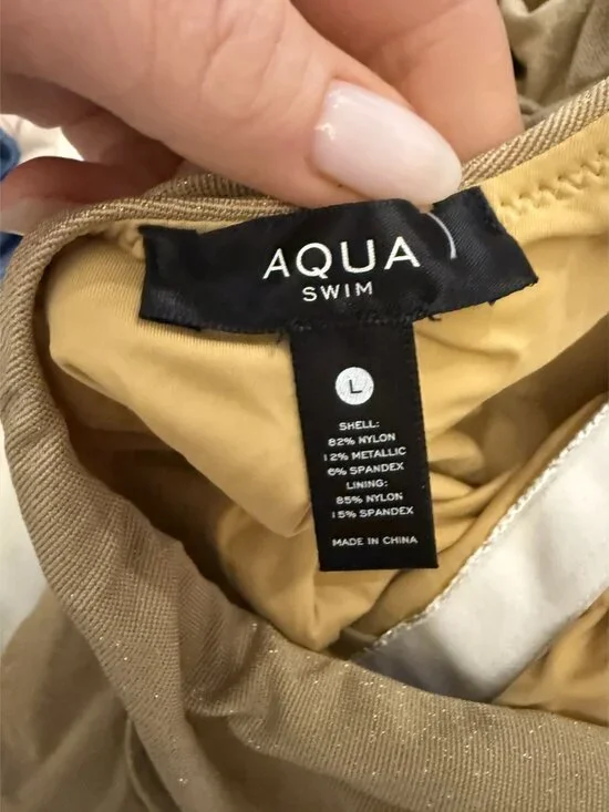 NWT Aqua One Piece Metallic Gold Swimsuit Size Large $166 [jb] - Picture 4 of 6